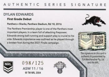 2022 NRL Traders - Authentic Signatures White #ASW11 Dylan Edwards Back